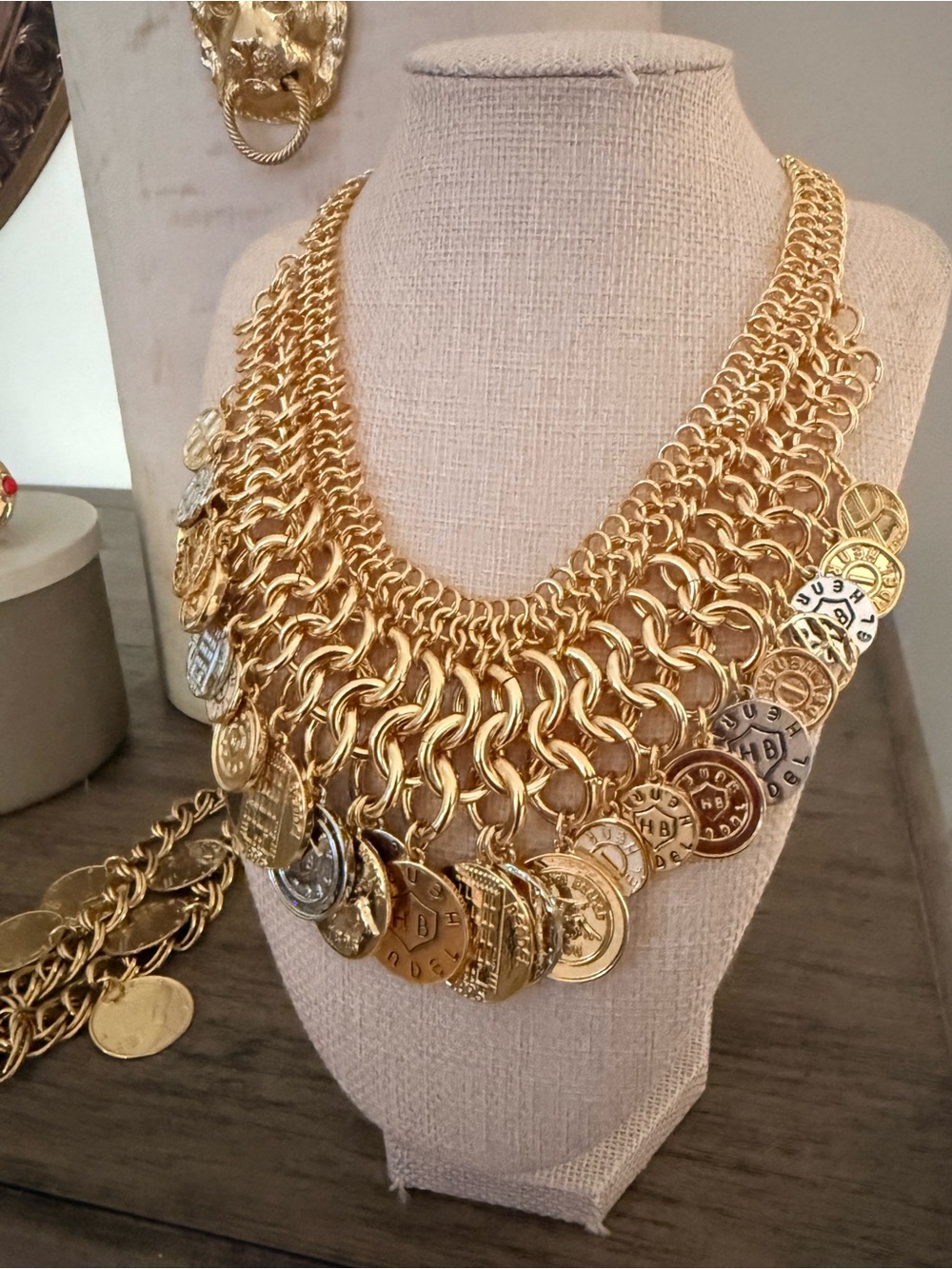 Henri Bendel Gold Multi-Coin Layered Statement Necklace - Picture 3 of 4